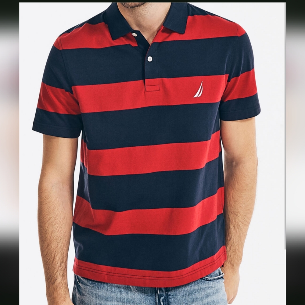 Brand New Nautica Polo Shirt, M, Red and Blue